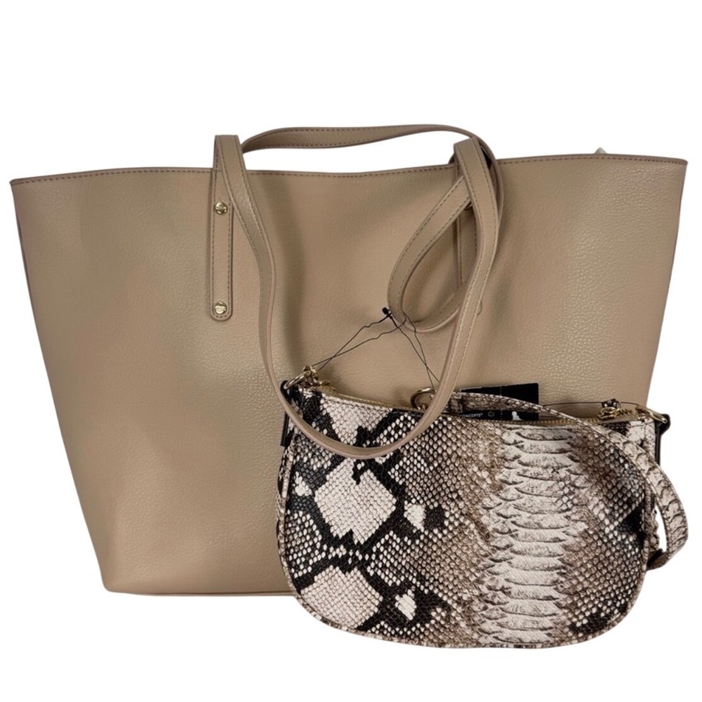INC International Concepts Tan Tote and Snakeskin Crossbody Bag Set NEW
